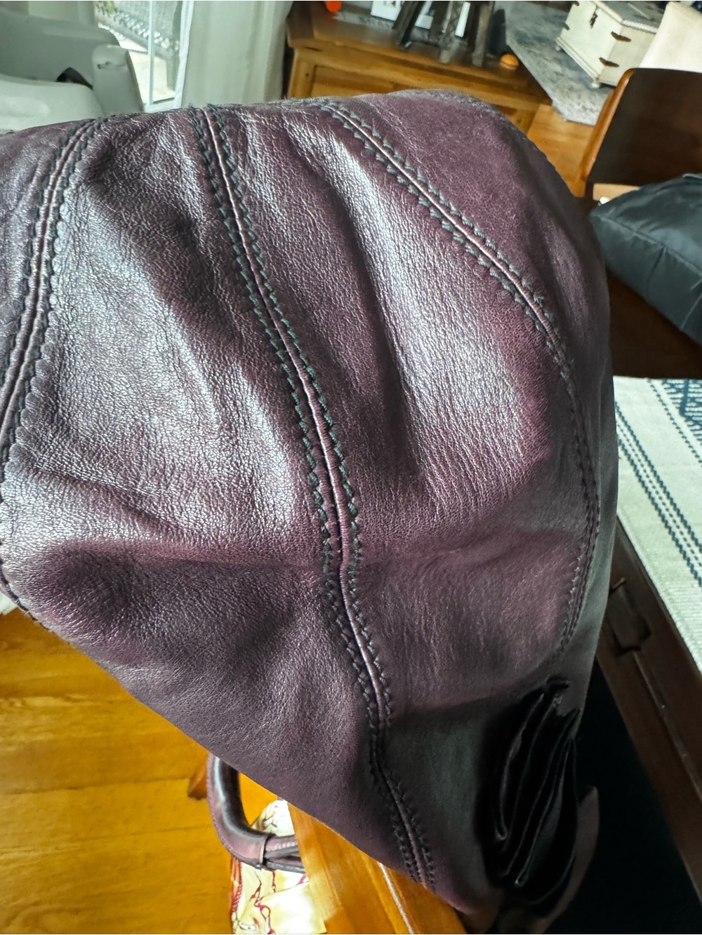 Authentic Valentino Garavani Wine Leather Rosette Hobo Bag w/ Scarf - Picture 13 of 16